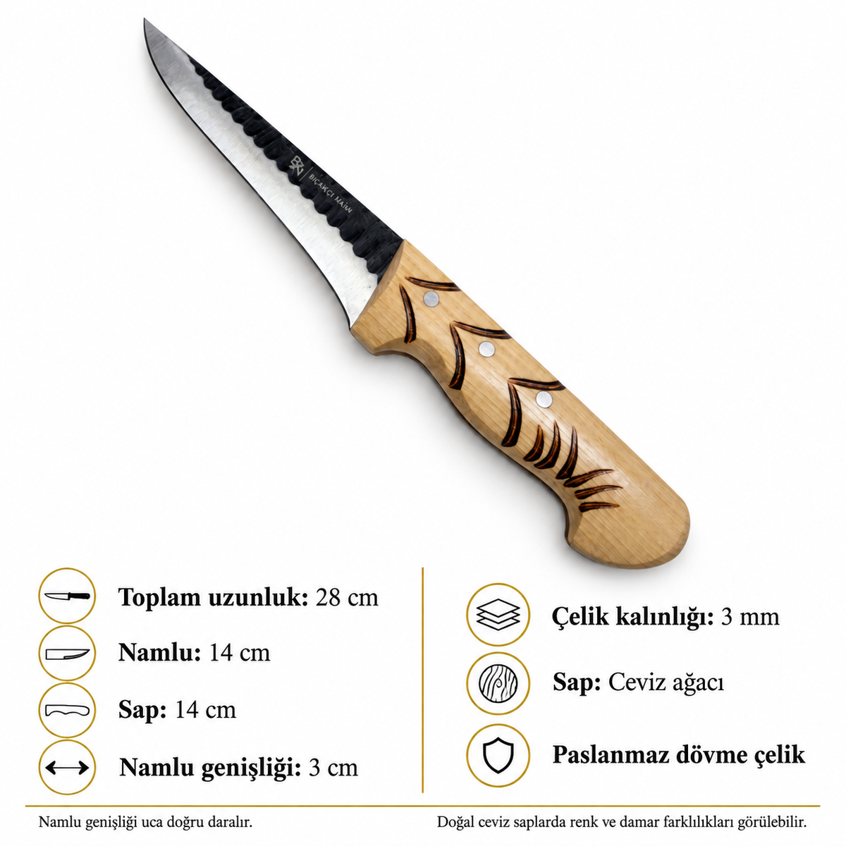 Paslanmaz Dövme Çelik Sıyırma Bıçağı | Oyma Ceviz Sap