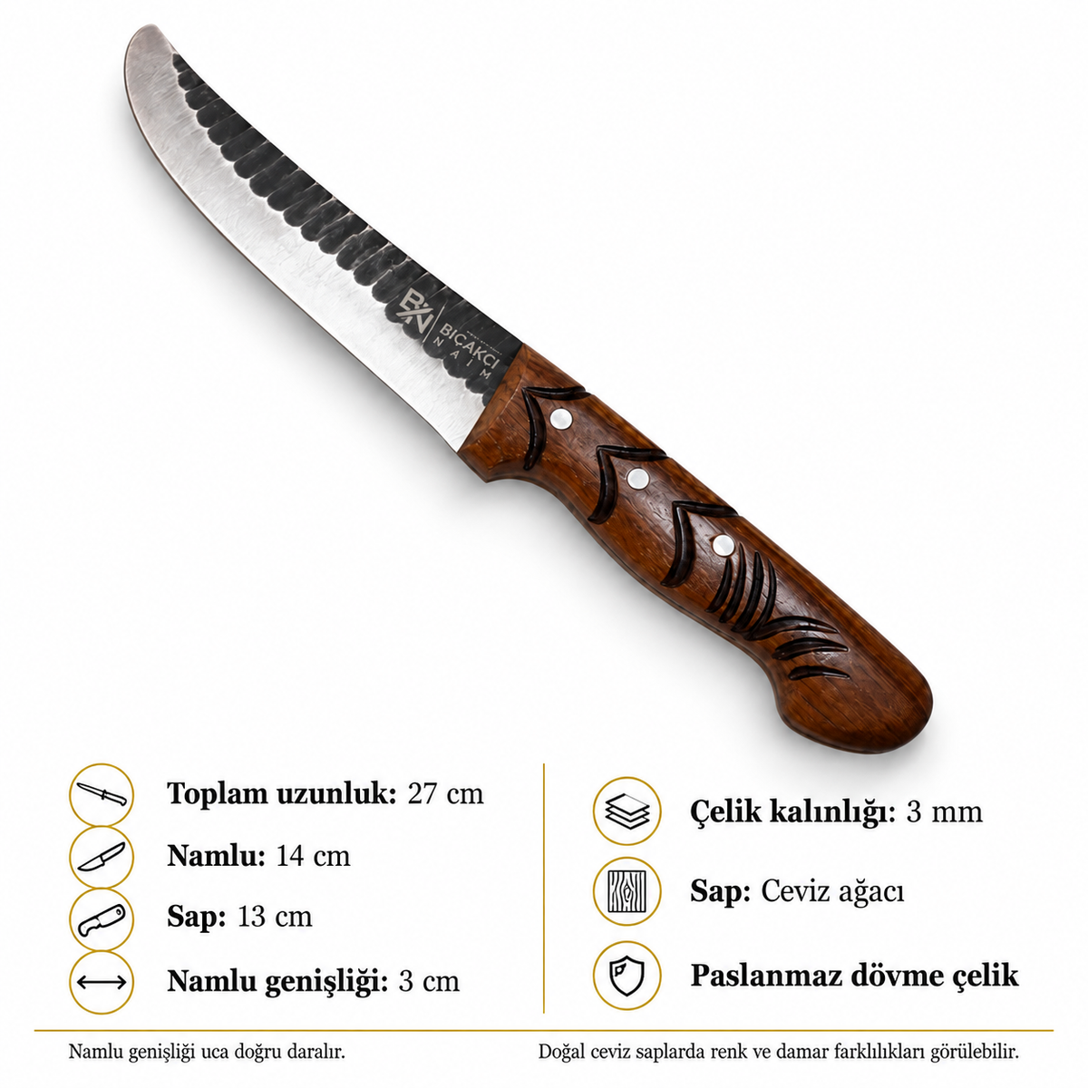 Paslanmaz Dövme Çelik Yüzme Bıçağı | Oyma Ceviz Sap